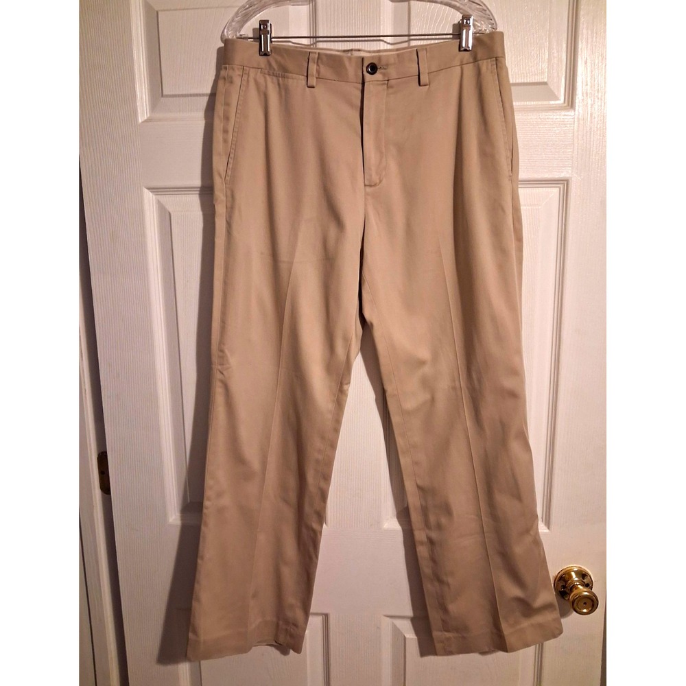 Men's Khaki 100% Cotton Chino Pants 34x30 Classic Fit Wrinkle Resistant Casual